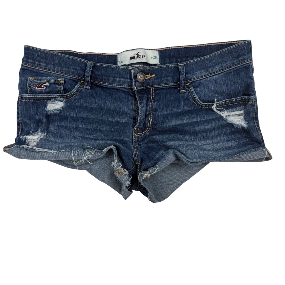 Hollister Low Rise Distressed Denim Shorts Dark Wash Cut Off W28 Size 7